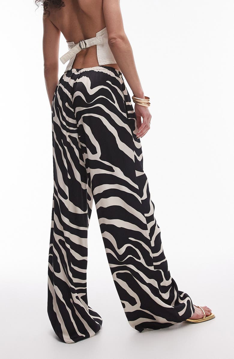 Topshop Zebra Print Satin Wide Leg Pants, Alternate, color,