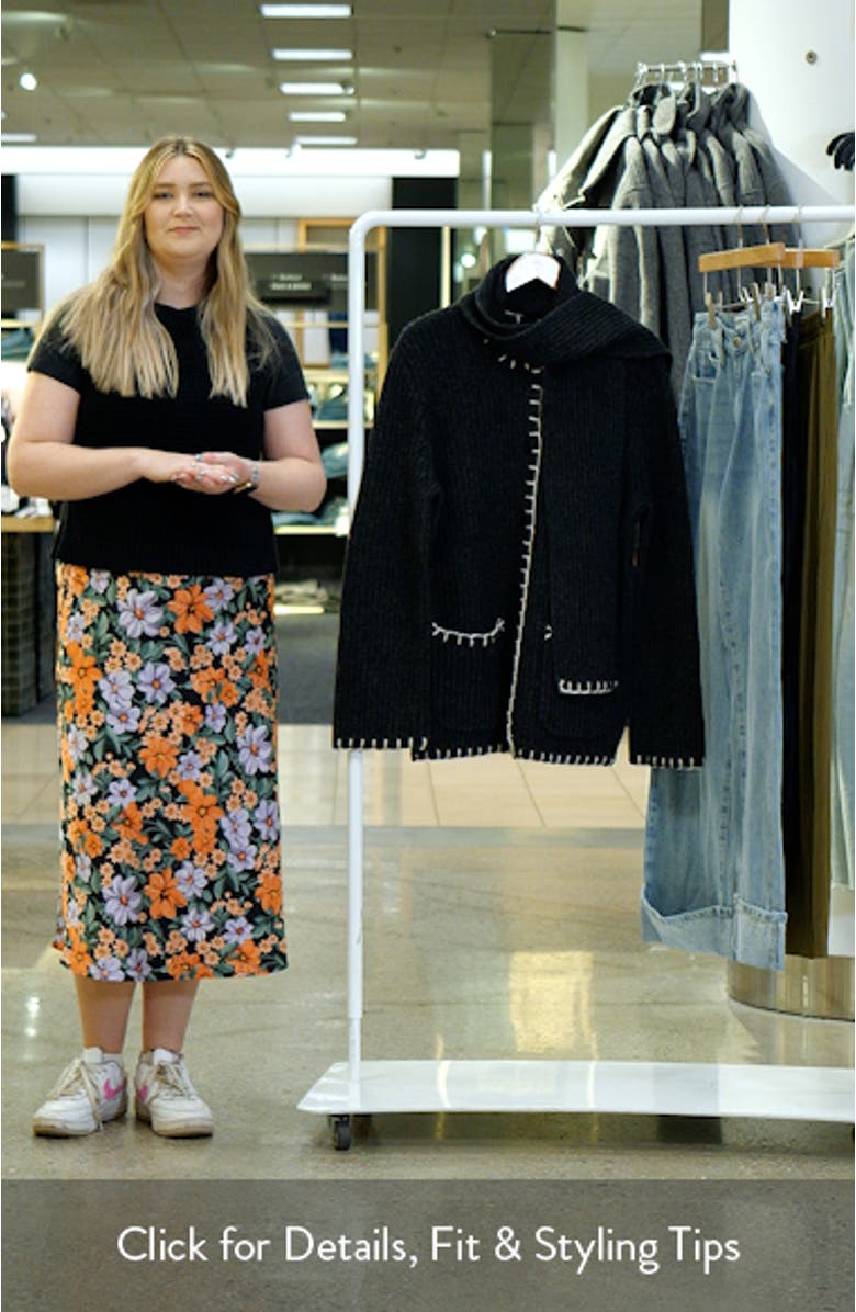 Mae Whipstitch Detail Wool Blend Cardigan with Removable Scarf, sales video thumbnail