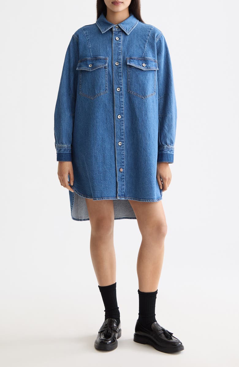 Scotch & Soda Long Sleeve Washed Denim Mini Shirtdress, Main, color, 