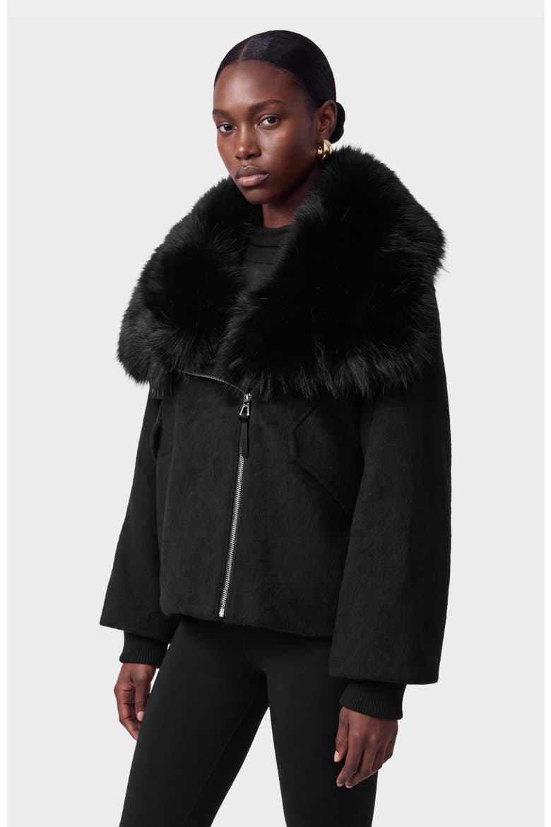 Zaria Coat With Faux Fur Collar, Alternate, color, Black