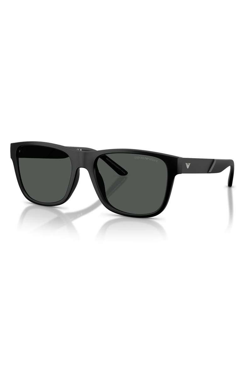 Emporio Armani 56mm Square Sunglasses, Alternate, color, Matte Black / Dark Grey