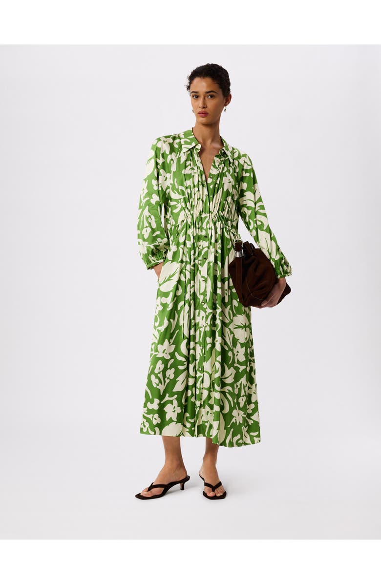 Whistles Floral Trapeze Shirt Dress, Main, color, Grn/Multi