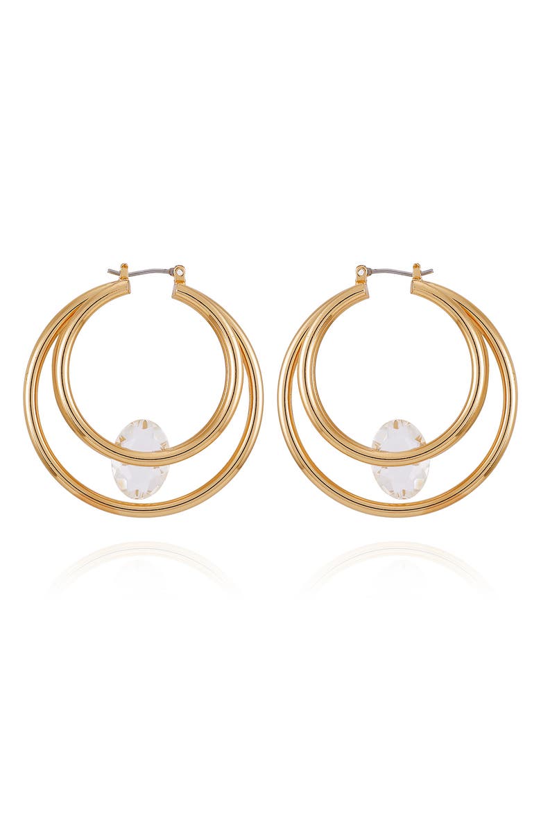 Vince Camuto Floating Crystal Double Hoop Earrings, Main, color, Gold Tone