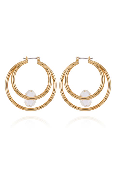 Floating Crystal Double Hoop Earrings