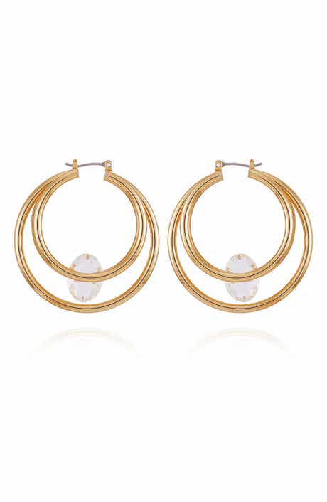 Vince Camuto Floating Crystal Double Hoop Earrings