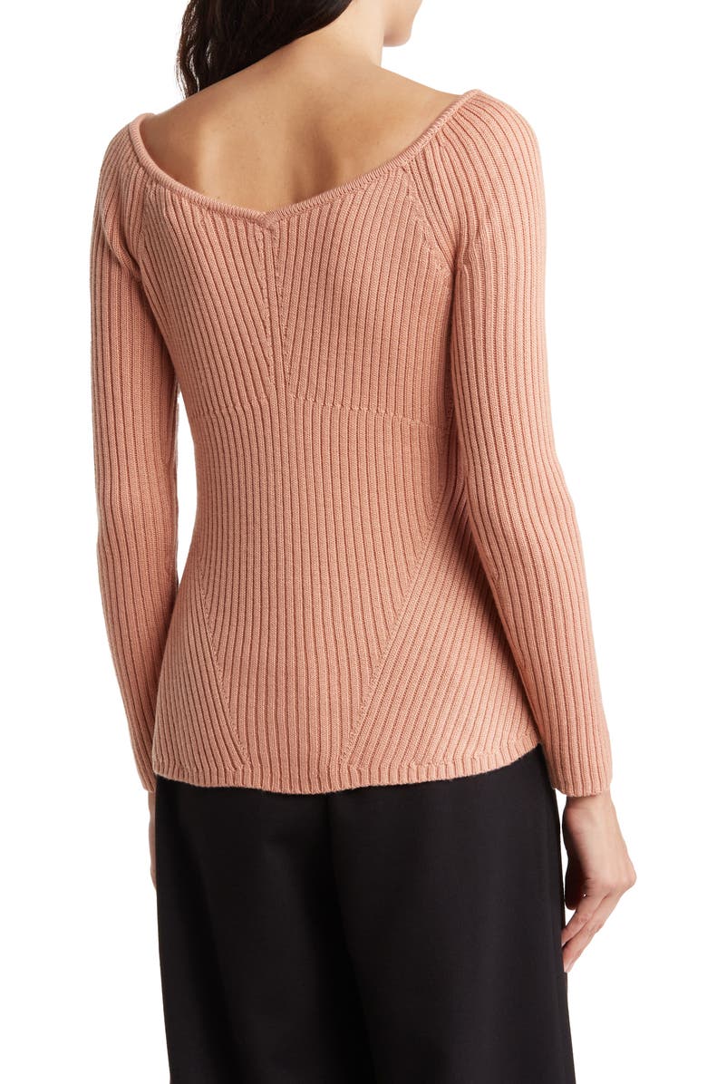 BCBGMAXAZRIA V-Neck Long Sleeve Rib Top, Alternate, color, 