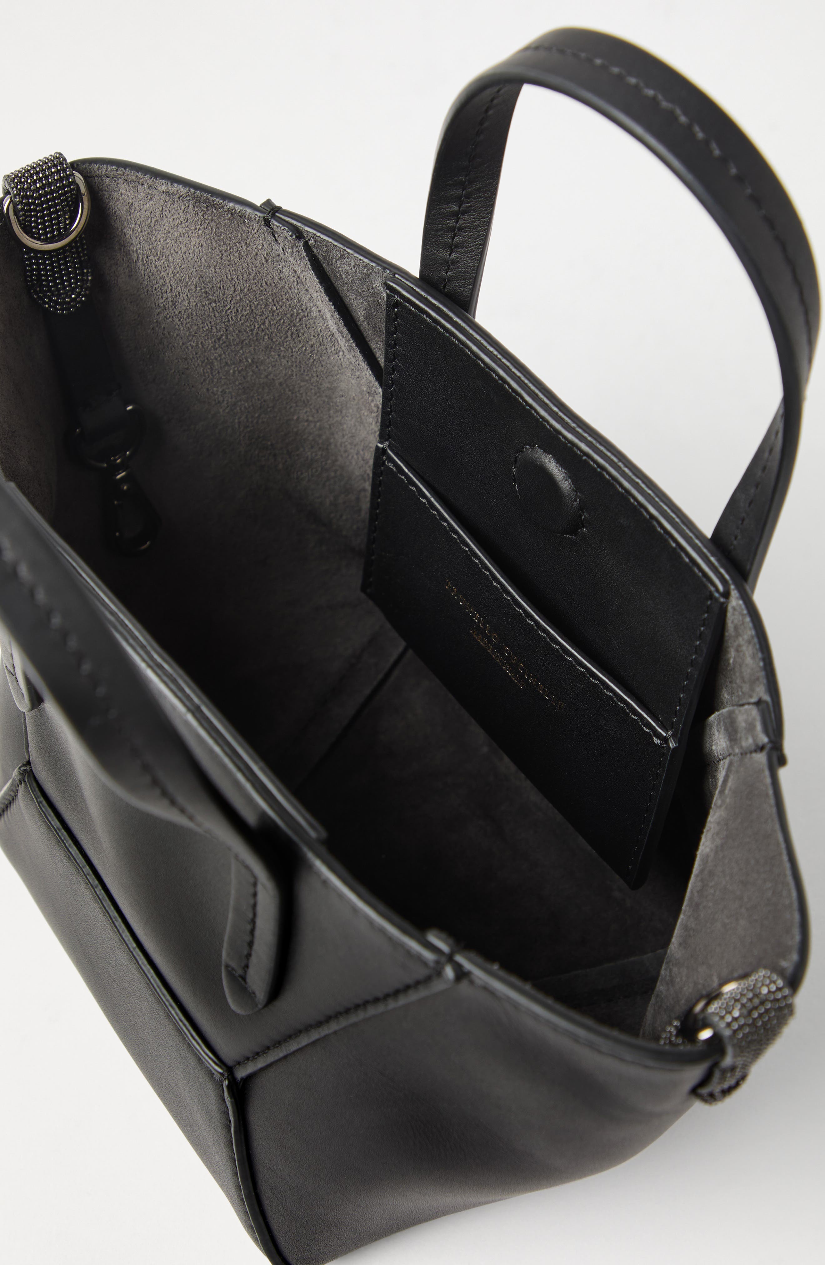 Brunello Cucinelli Calfskin mini BC Duo bag, Alternate, color, Black