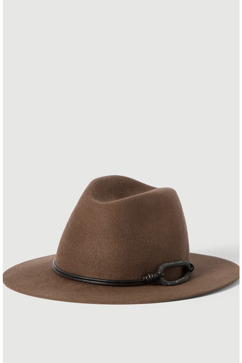 Felt fedora with leather and monili band, Main, color, Brown