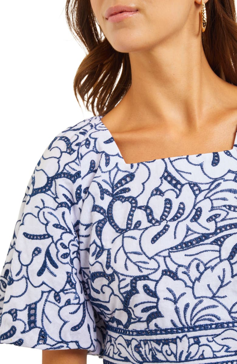 Misook Embroidered Floral Cotton Crop Top, Alternate, color, Mazarine/White