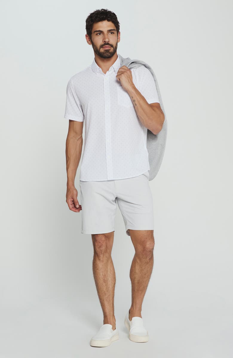 7 Diamonds Renzo Textured Geo Pattern Short Sleeve Stretch Button-Up Shirt, Alternate, color, White