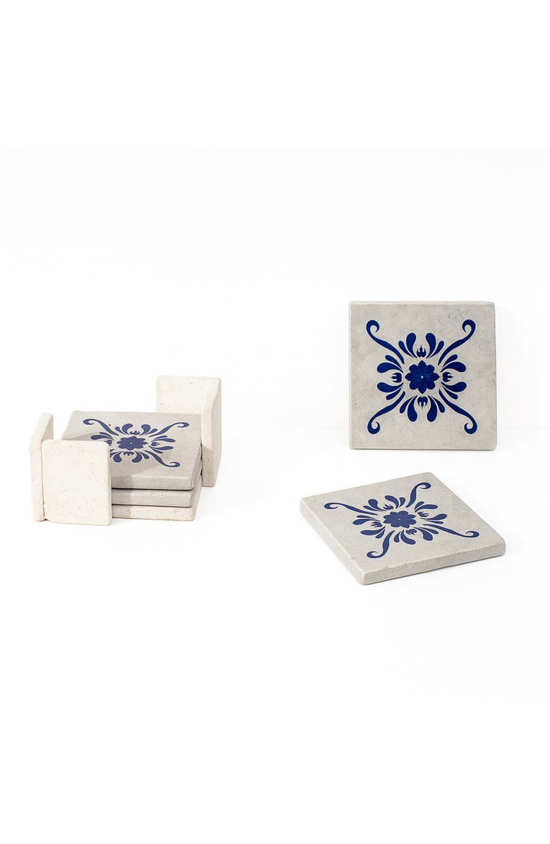 Gharyan Stoneware Andalusia Patterned Marble Tiles Coasters, Set of 4, Alternate, color, Multi Color