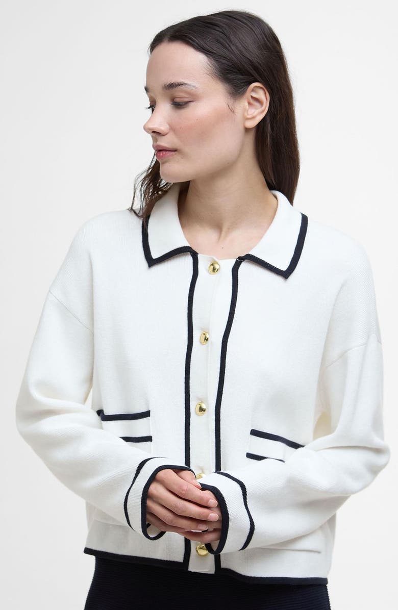 Barbour Jasmine Contrast Detail Cotton Cardigan, Alternate, color, Cloud