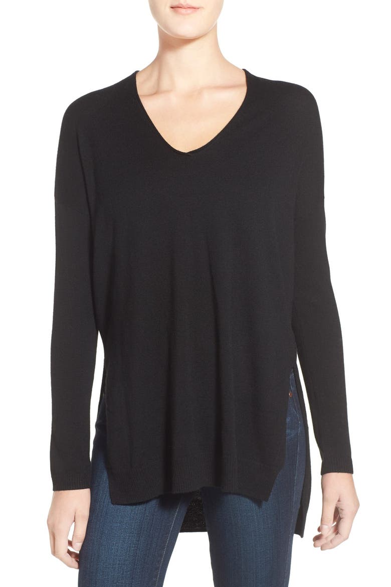V-Neck Tunic Sweater, Main, color, BLACK