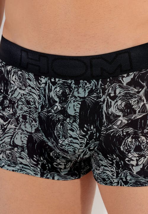 Hom Tiger Print Boxer Briefs In Dark Grey Print
