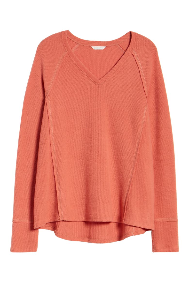 Cozy V-Neck Ribbed Top, Alternate, color, PINK CEDAR