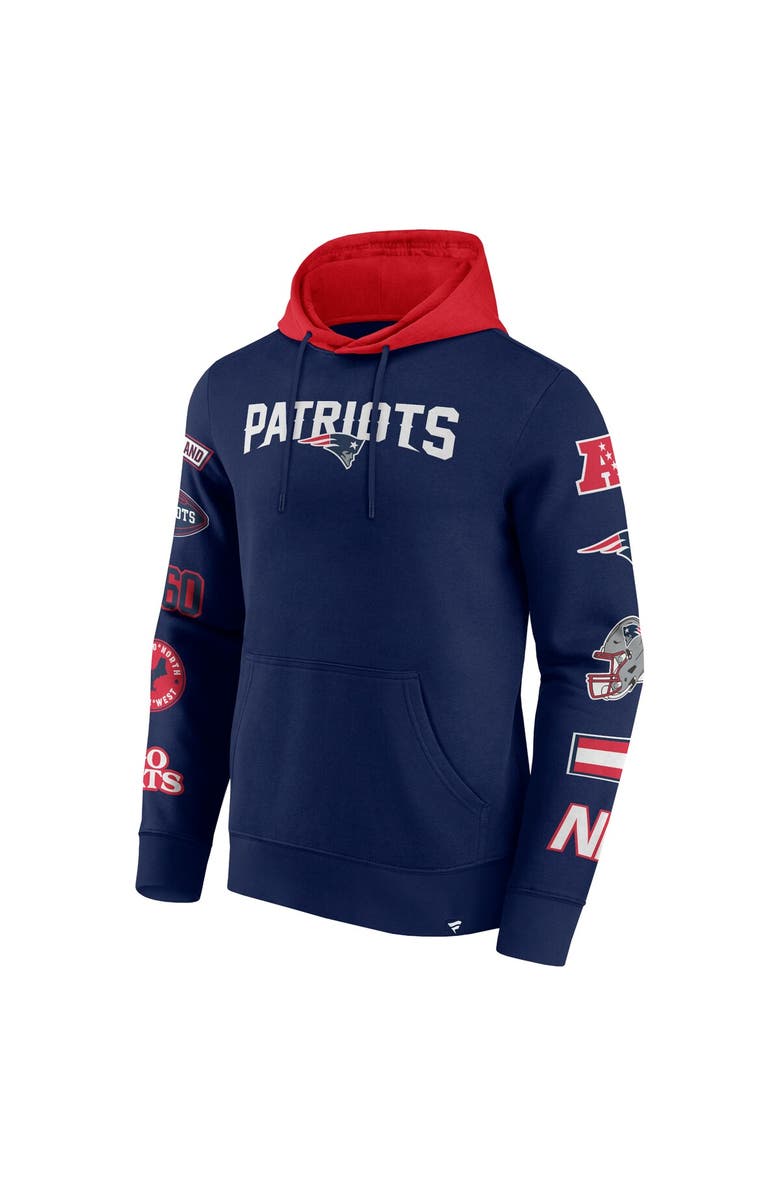 FANATICS Men's Fanatics  Navy/Red New England Patriots Patched Out Pullover Hoodie, Alternate, color, Navy