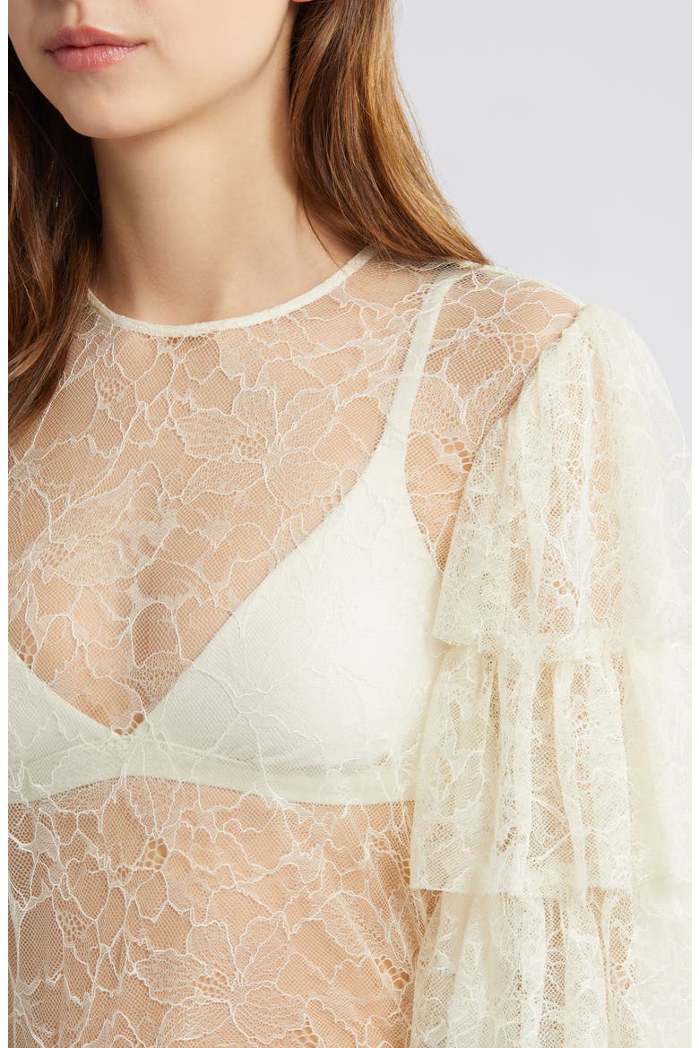 Ruffle Sleeve Lace Top, Alternate, color, CREAM