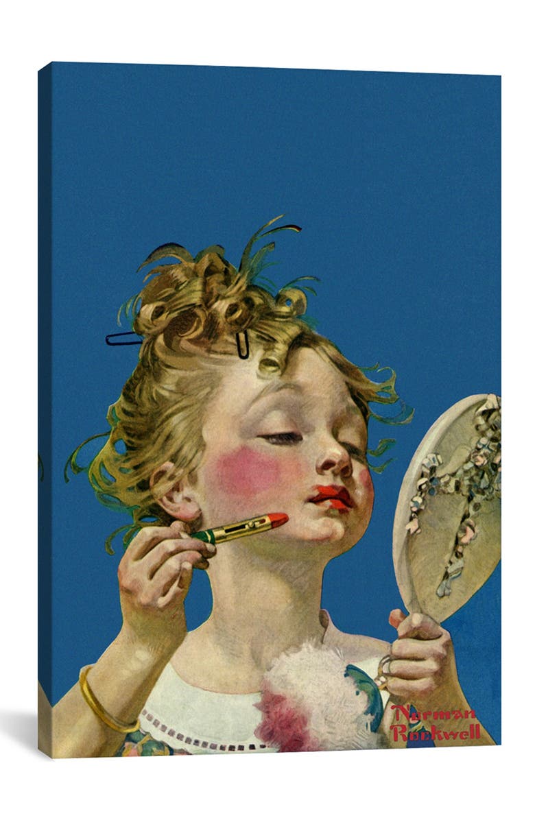 iCanvas Little Girl with Lipstick by Norman Rockwell Canvas Wall Art 12" x 18", Main, color, 