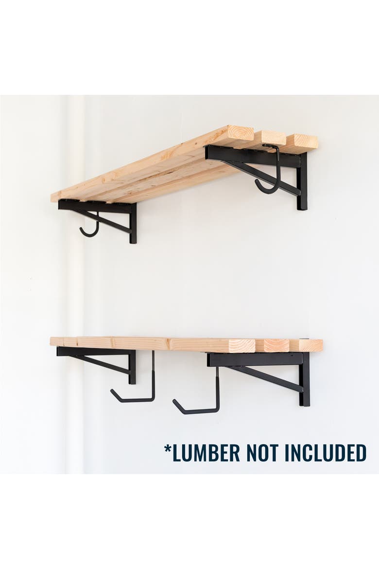 1' x 4' DIY Wall Shelf Brackets | Heavy Duty Garage Wall Shelves, Alternate, color, Black