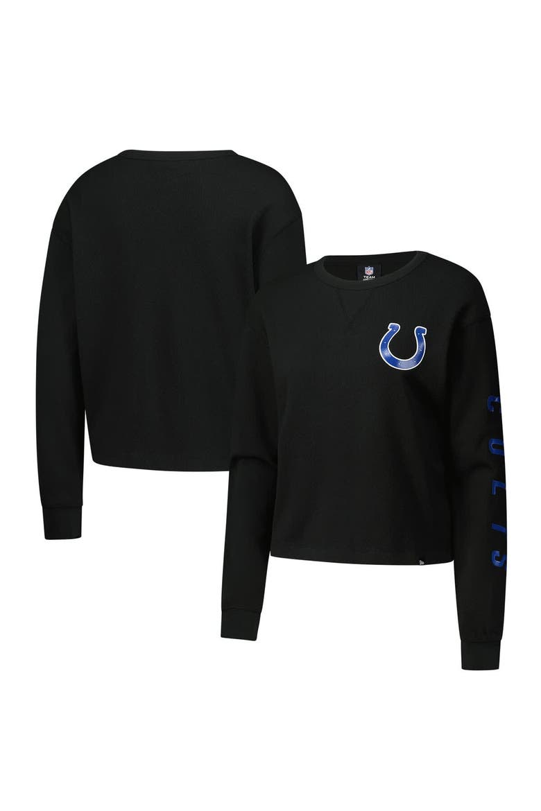 Women's New Era Black Indianapolis Colts Sport Night Thermal Long Sleeve Cropped T-Shirt, Main, color, Black