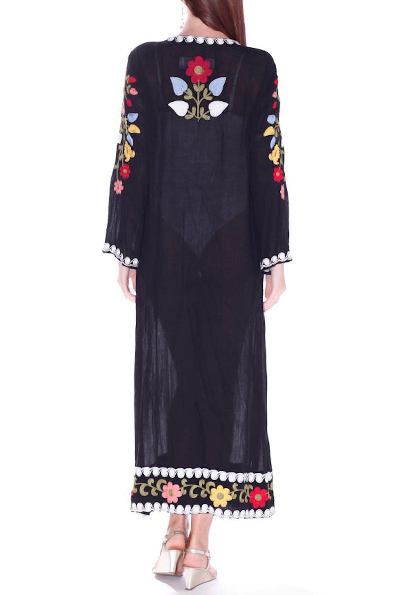 Floral Embroidered Cotton Duster, Alternate, color, BLACK