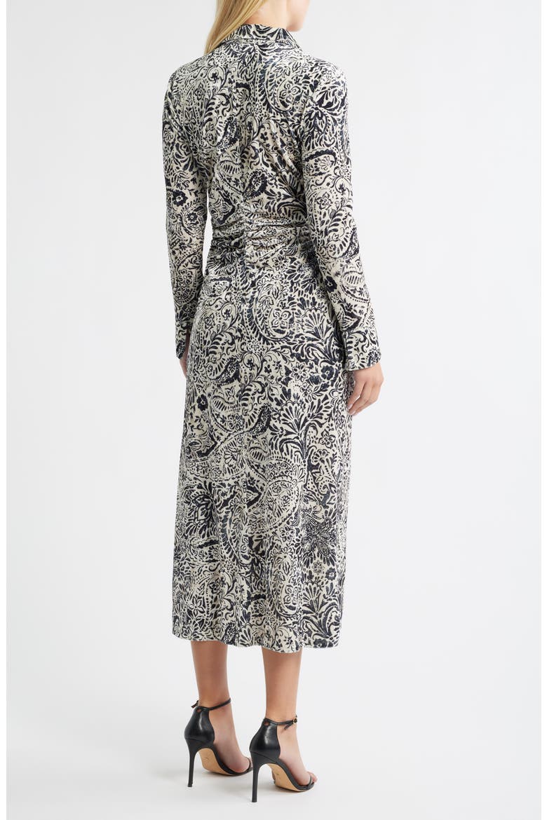 Print Long Sleeve Velvet Midi Shirtdress, Alternate, color, IVORY BLACK