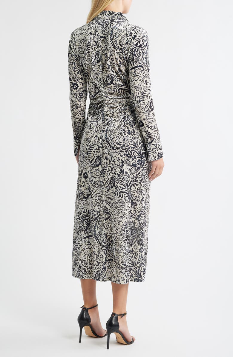 Julia Jordan Print Long Sleeve Velvet Midi Shirtdress, Alternate, color, Ivory Black