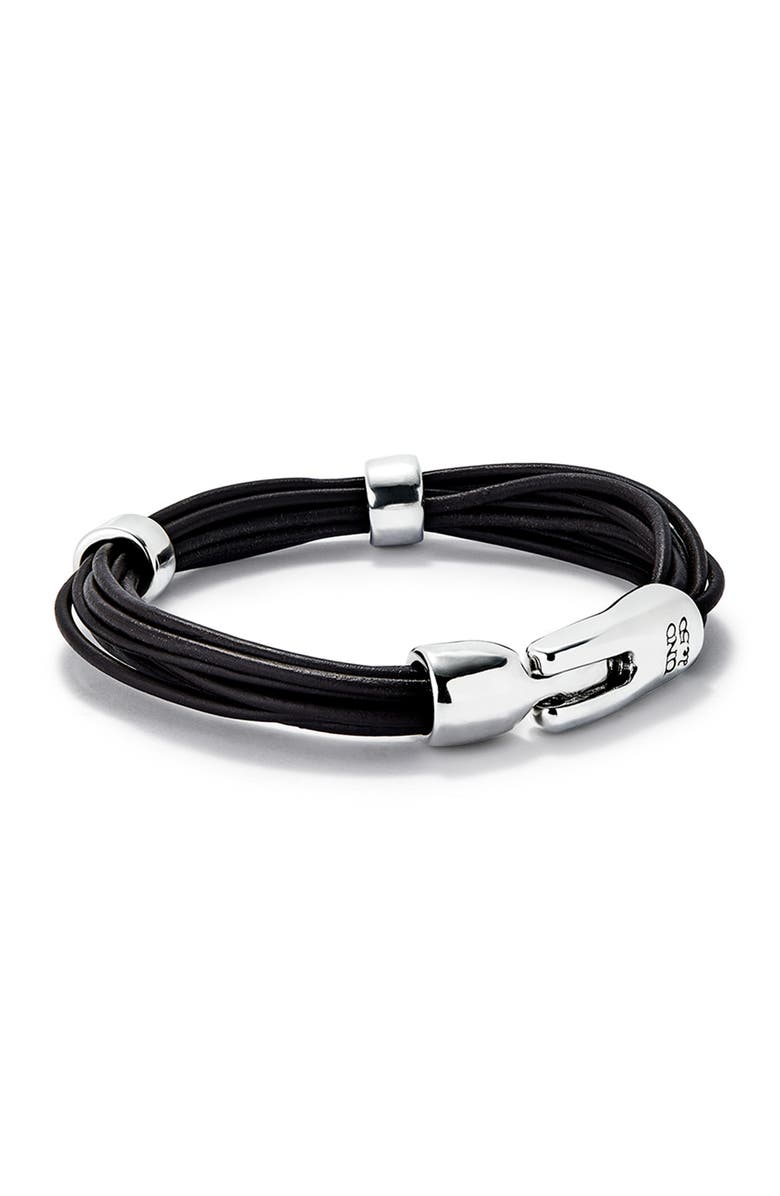 UNODE50 Multi Strand Leather Bracelet With 2 Circles, Alternate, color, Silver