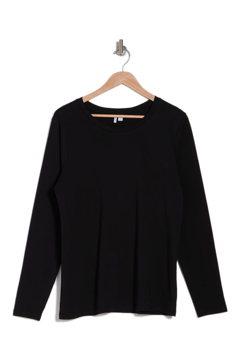 Crewneck Long Sleeve Pima Cotton T-Shirt, Alternate, color, BLACK