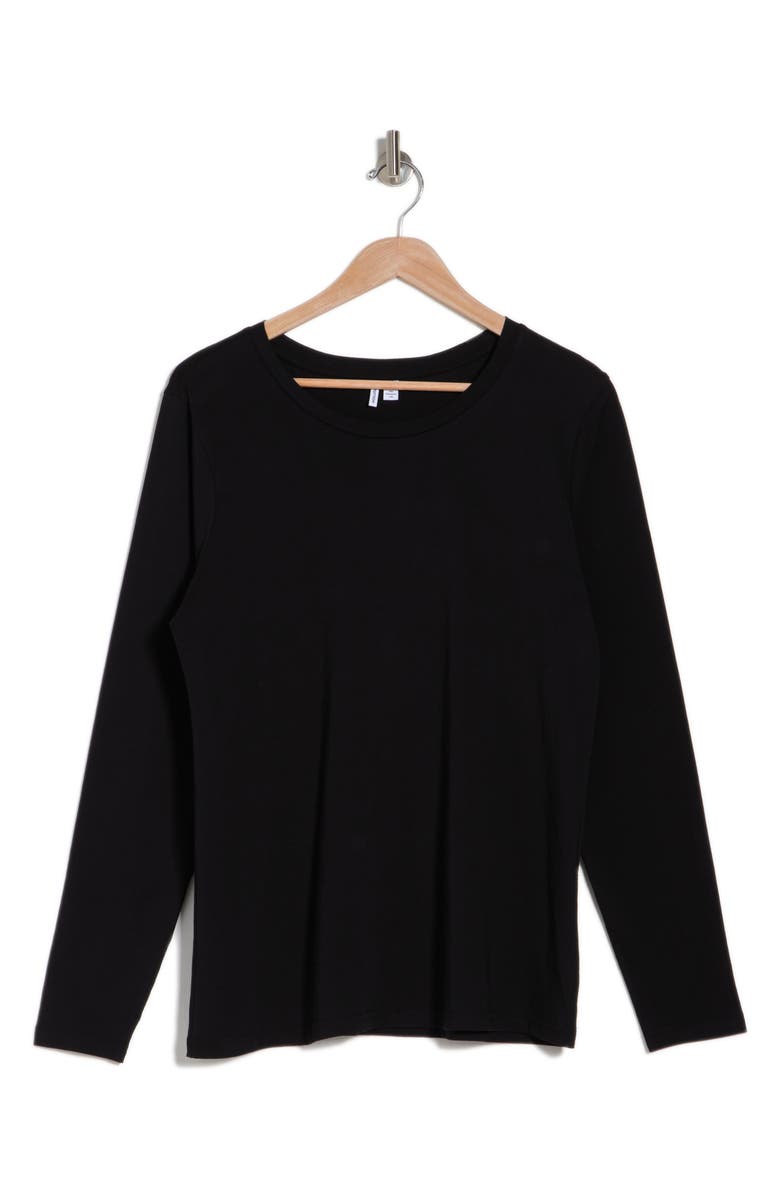 Nordstrom Crewneck Long Sleeve Pima Cotton T-Shirt, Alternate, color, Black