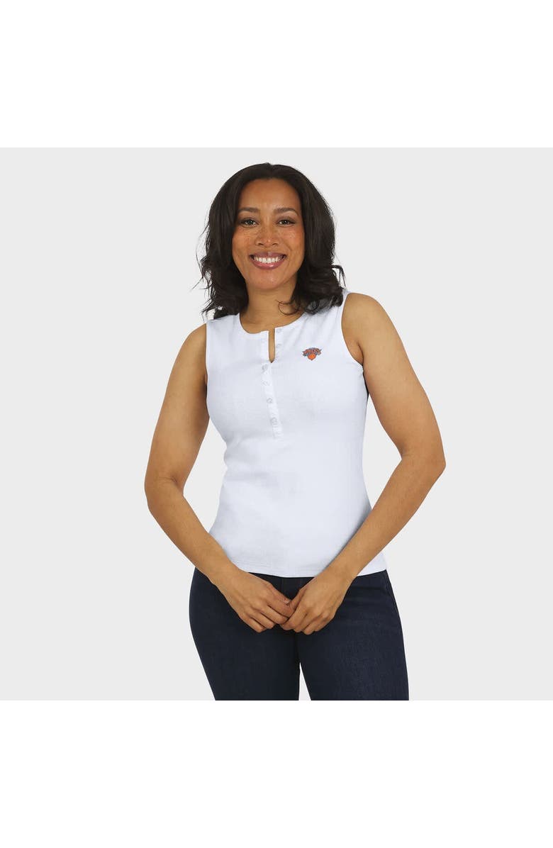 WEAR by Erin Andrews Women's WEAR by Erin Andrews White New York Knicks Rib-Knit Henley Tank Top, Alternate, color, White