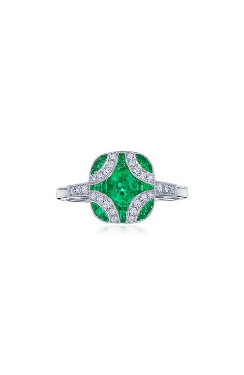 18k Gold Emerald & Diamond Ring
