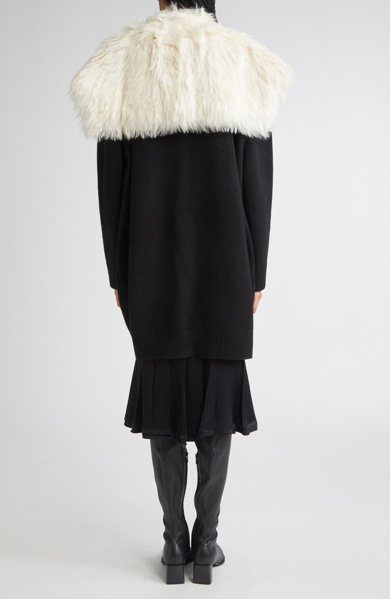 Jil Sander Virgin Merino Wool Blend Cardigan with Detachable Faux Fur Collar, Alternate, color, Black