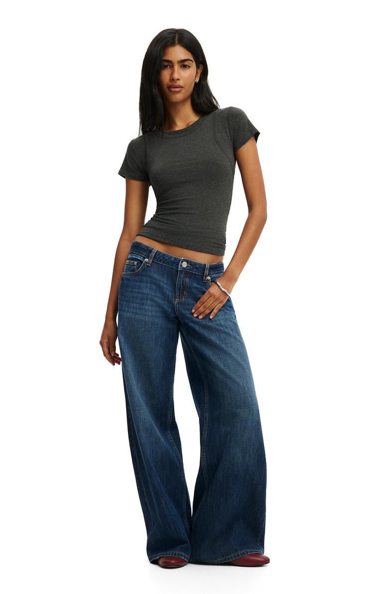 Cotton On Women's Double Layer Short Sleeve, Alternate, color, Charcoal Marle