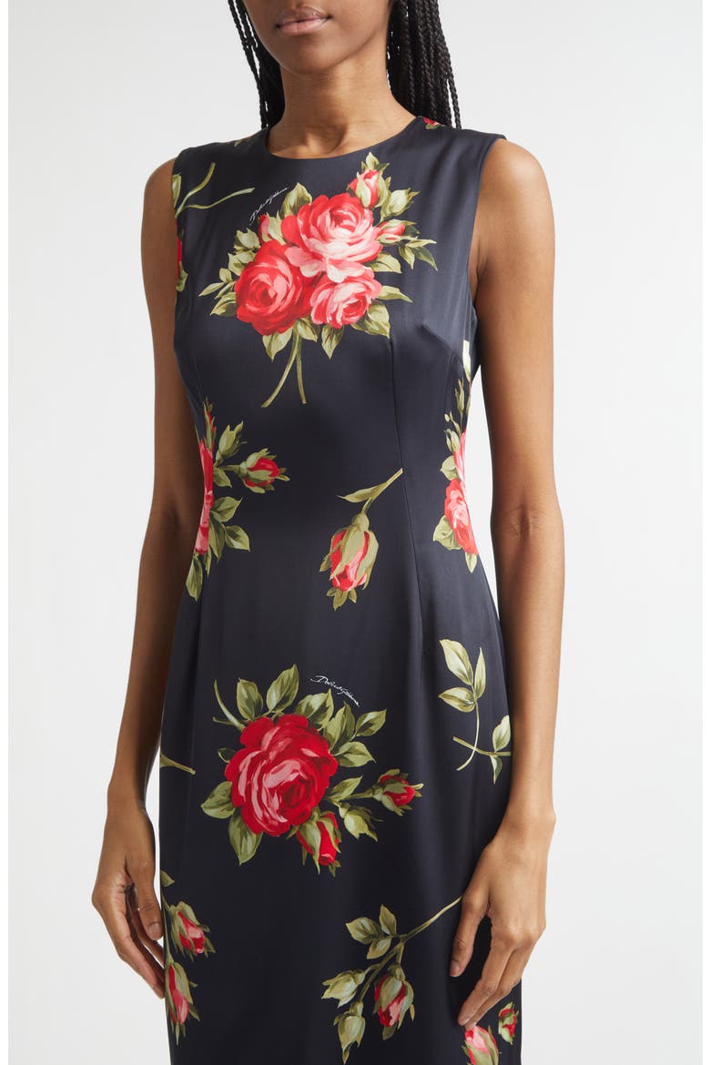 Rose Bouquet Print Stretch Satin Cocktail Dress, Alternate, color, BOUQUET ROSE NERO