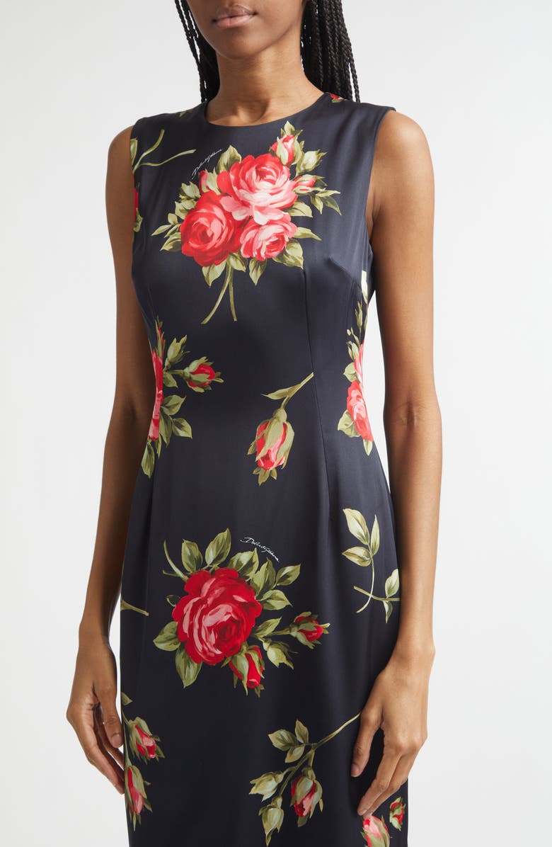 Dolce&Gabbana Rose Bouquet Print Stretch Satin Cocktail Dress, Alternate, color, Bouquet Rose Nero