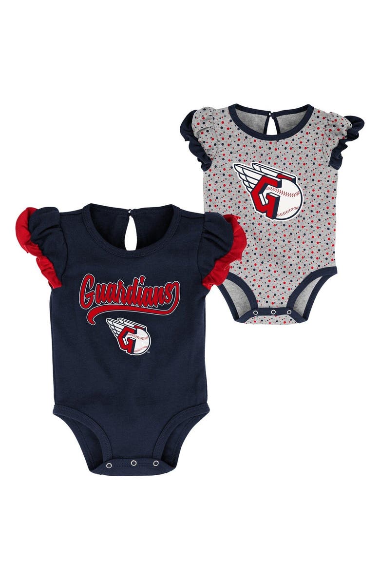Outerstuff Newborn & Infant Navy/Heathered Gray Cleveland Guardians Scream & Shout Two-Pack Bodysuit Set, Main, color, 