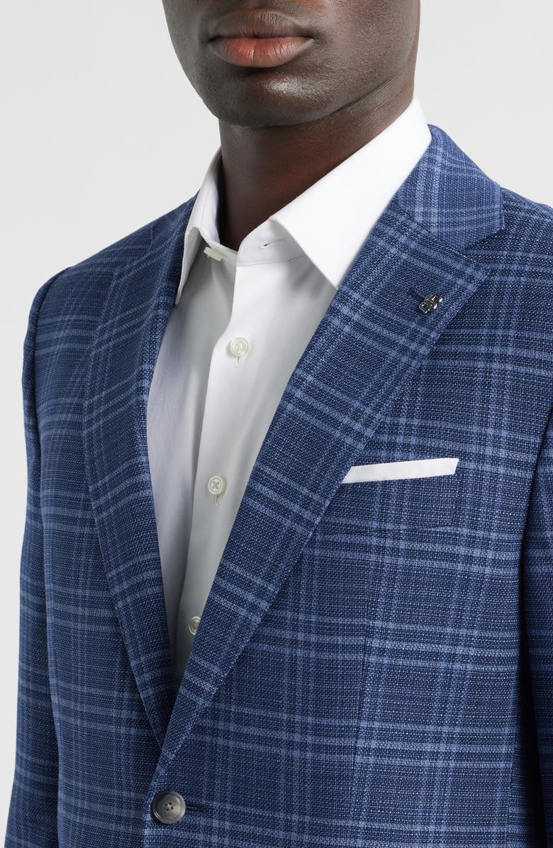 BOSS Hutson Slim Fit Navy Plaid Slub Wool Blend Sport Coat, Alternate, color, 