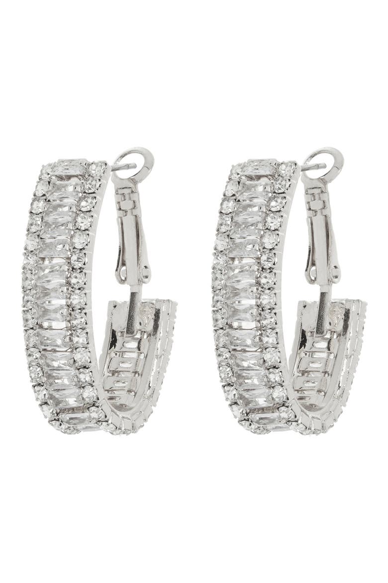 CZ Hoop Earrings, Main, color, SILVER