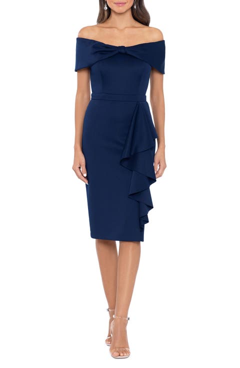 Bow Off the Shoulder Scuba Knit Cocktail Dress
