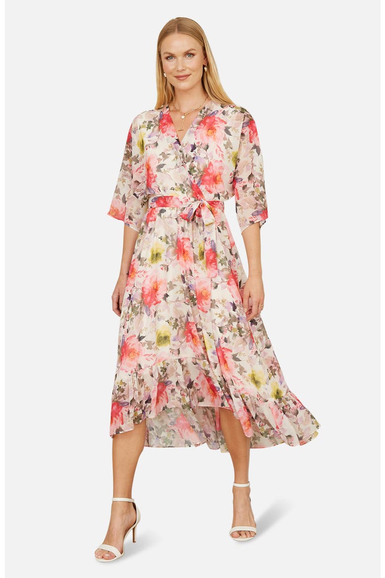Ruffle-Hem Wrap Midi Dress, Alternate, color, Ivory