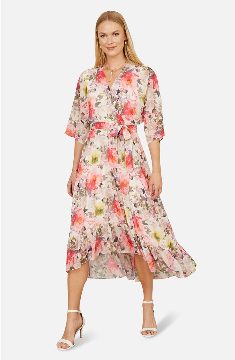 Yumi Ruffle-Hem Wrap Midi Dress, Alternate, color, Ivory