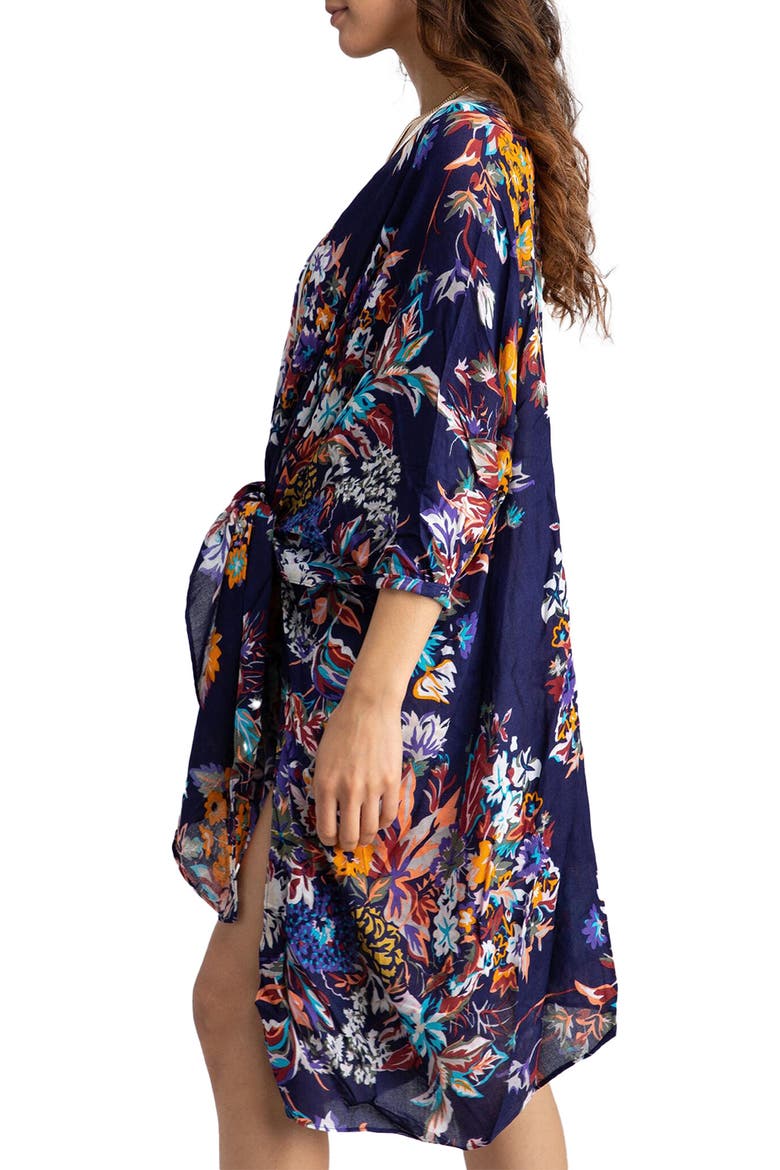 Floral Print Knit Duster, Alternate, color, NAVY