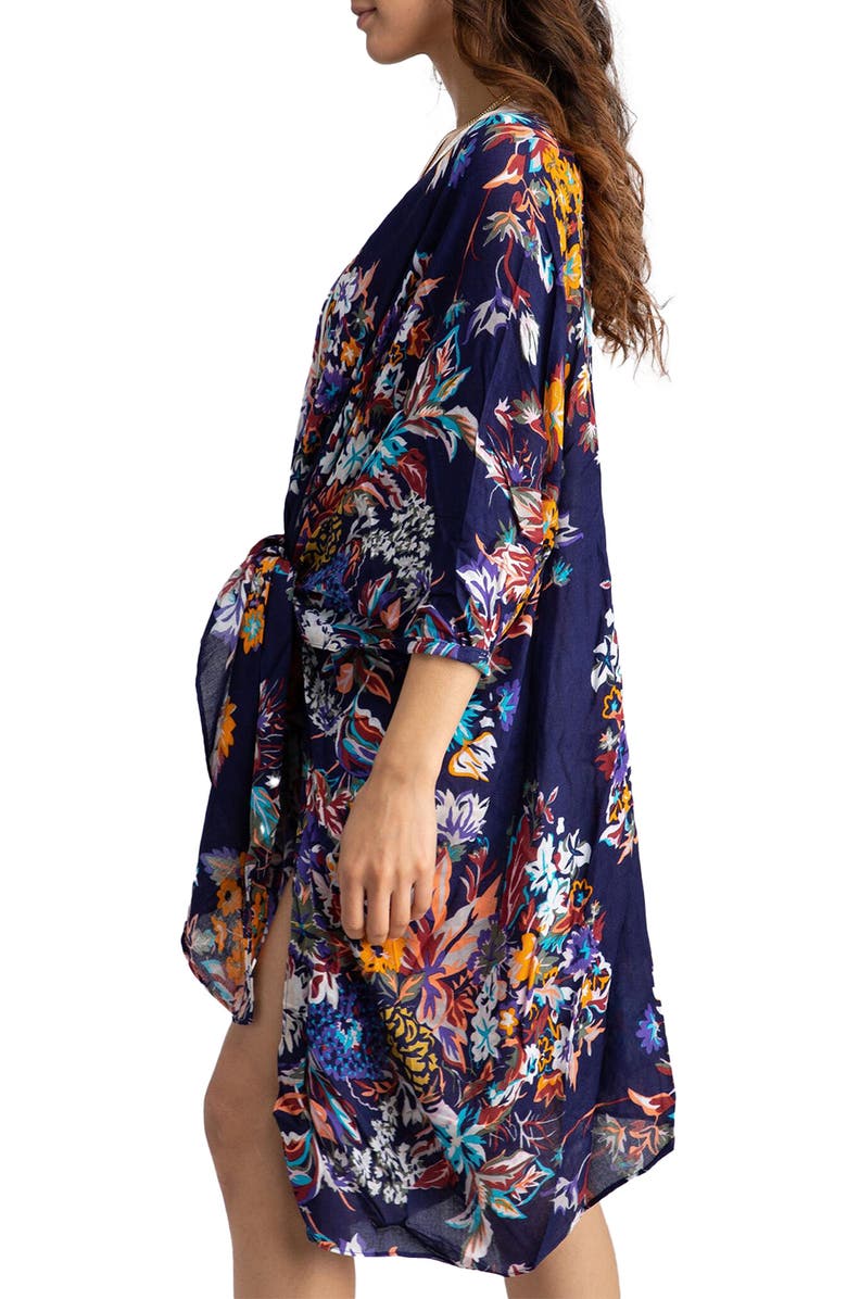 SAACHI Floral Print Knit Duster, Alternate, color, Navy