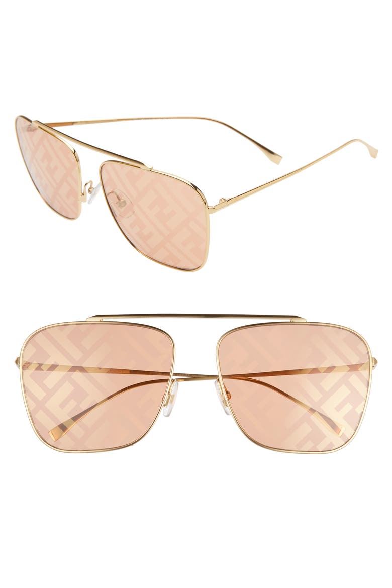 61mm Lenticular Lens Navigator Sunglasses, Main, color, GOLD/ ORANGE DECOR