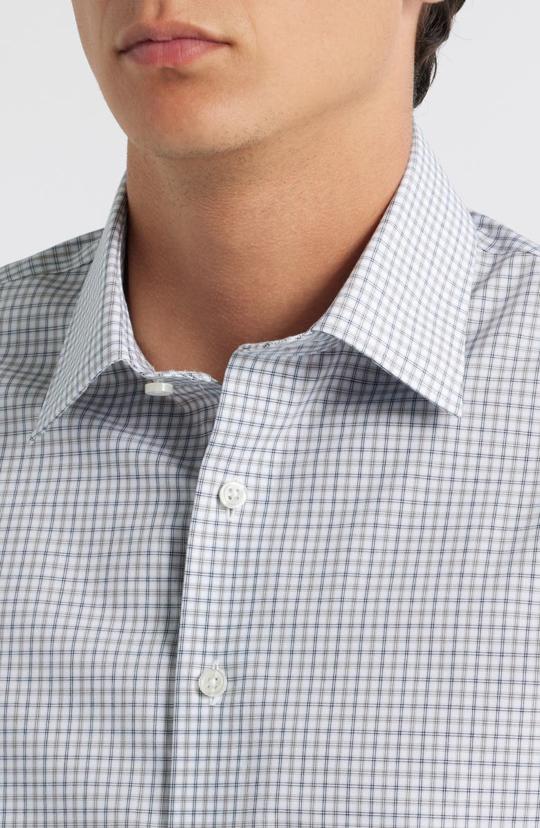 Nordstrom Extra Trim Fit Check Non Iron Cotton Dress Shirt, Alternate, color, Olive- Blue Oliver Plaid