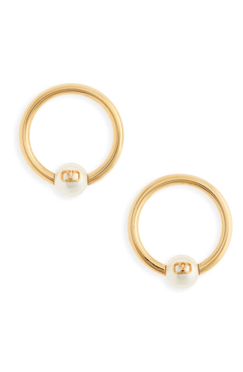 Valentino VLOGO Imitation Pearl Hoop Earrings, Main, color, 