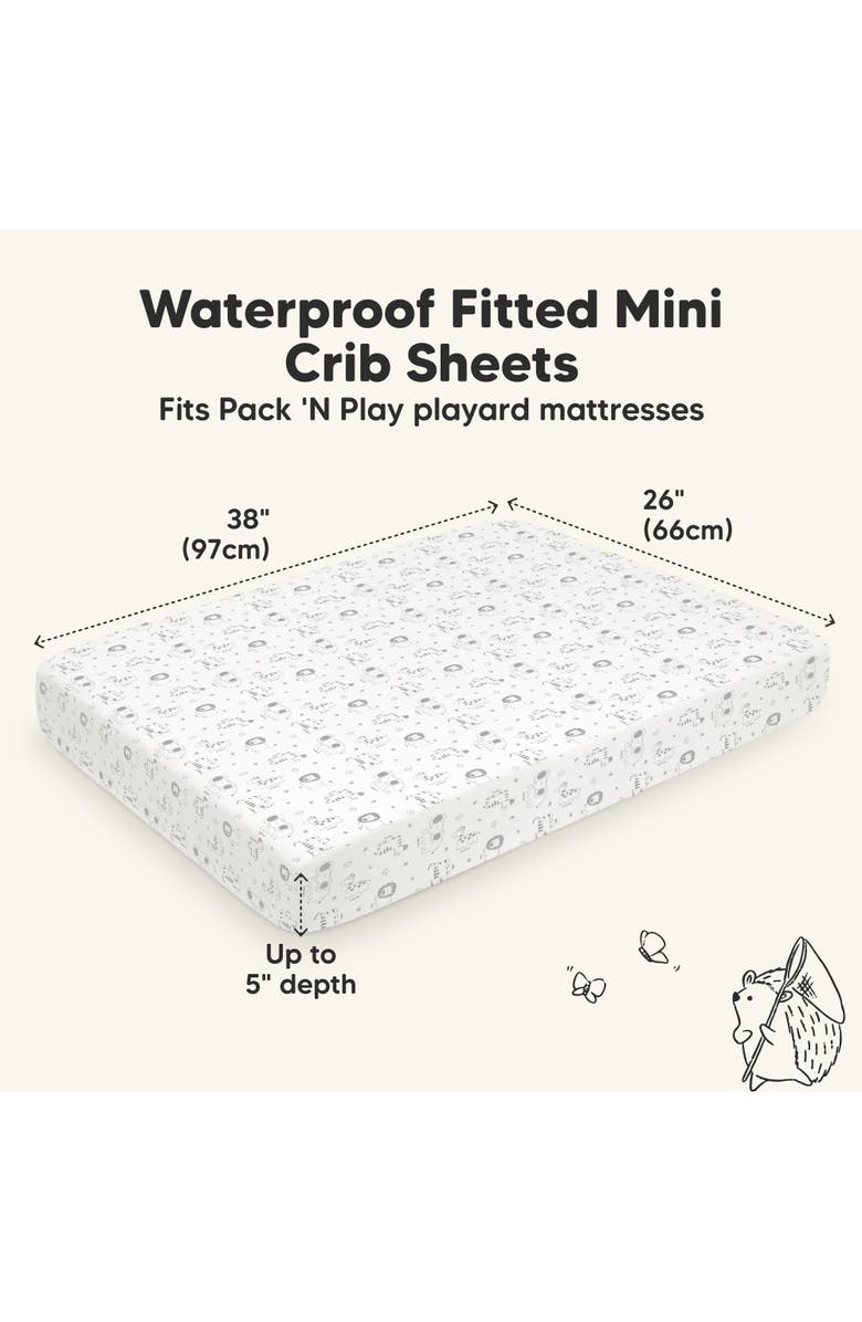 KeaBabies 2-Pack Isla [Protect+] Waterproof Mini Crib Sheets, Alternate, color, Keasafari