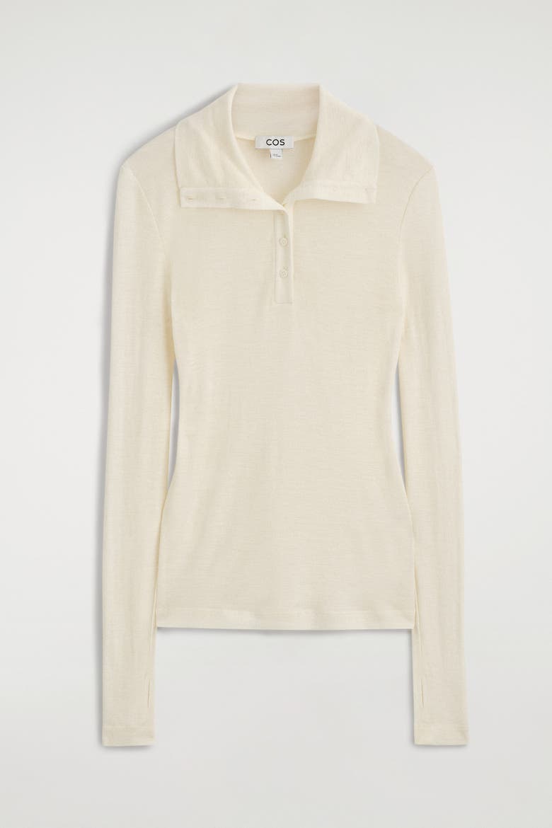 Merino Wool Buttoned Mock-neck Top, Alternate, color, IVORY