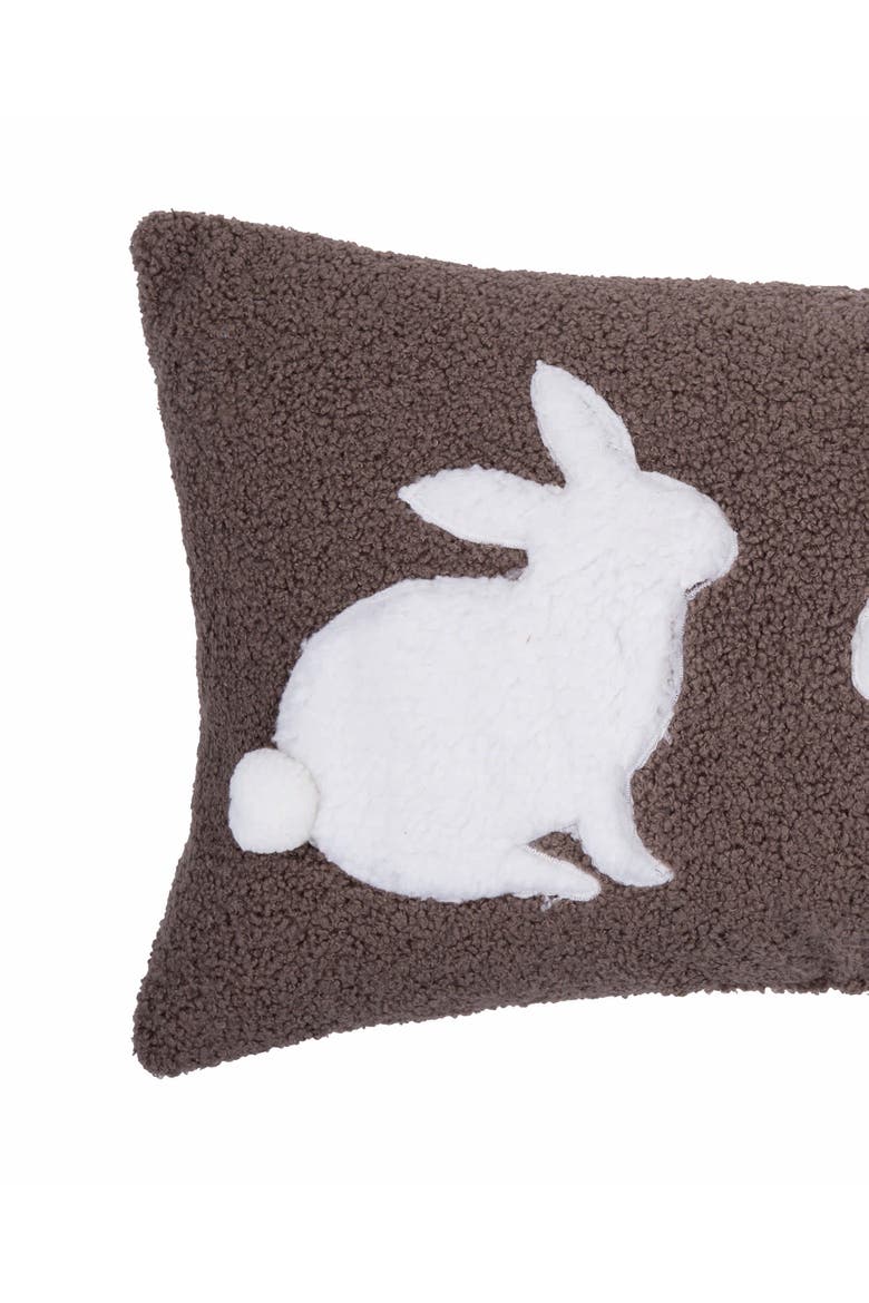 Easter Bunny Rabbit Duo Silhouettes Hooked Mini Brown Lumbar Accent Pillow 12" x 20", Alternate, color, Brown